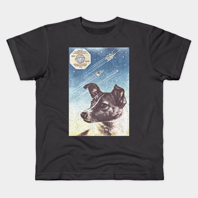 Laika Space Dog / Retro Faded Soviet Style Design Kids T-Shirt by DankFutura